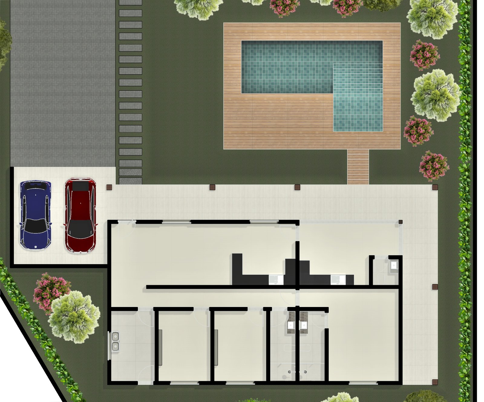Planta humanizada do projeto Projeto Casa de Campo Serra Azul